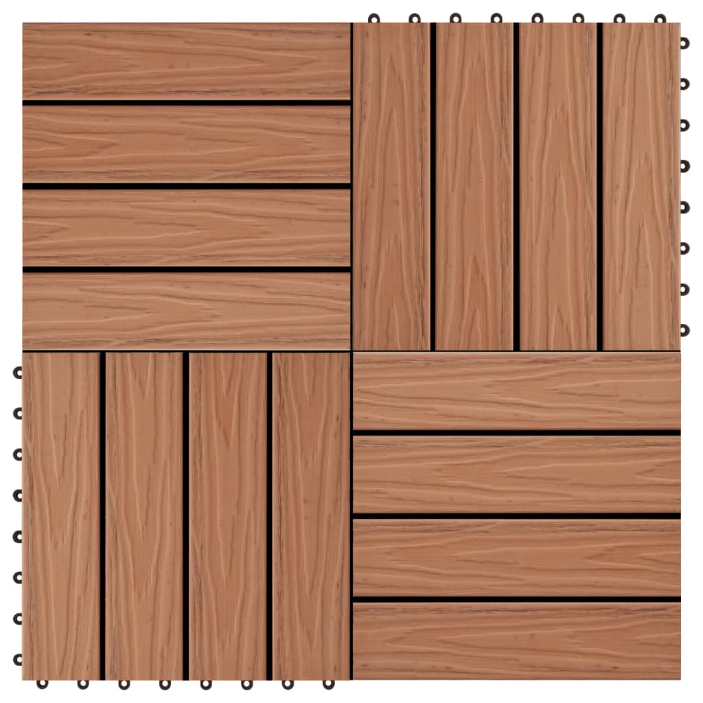 11 pcs Decking Tiles Deep Embossed WPC 30x30 cm 1 sqm Light Brown