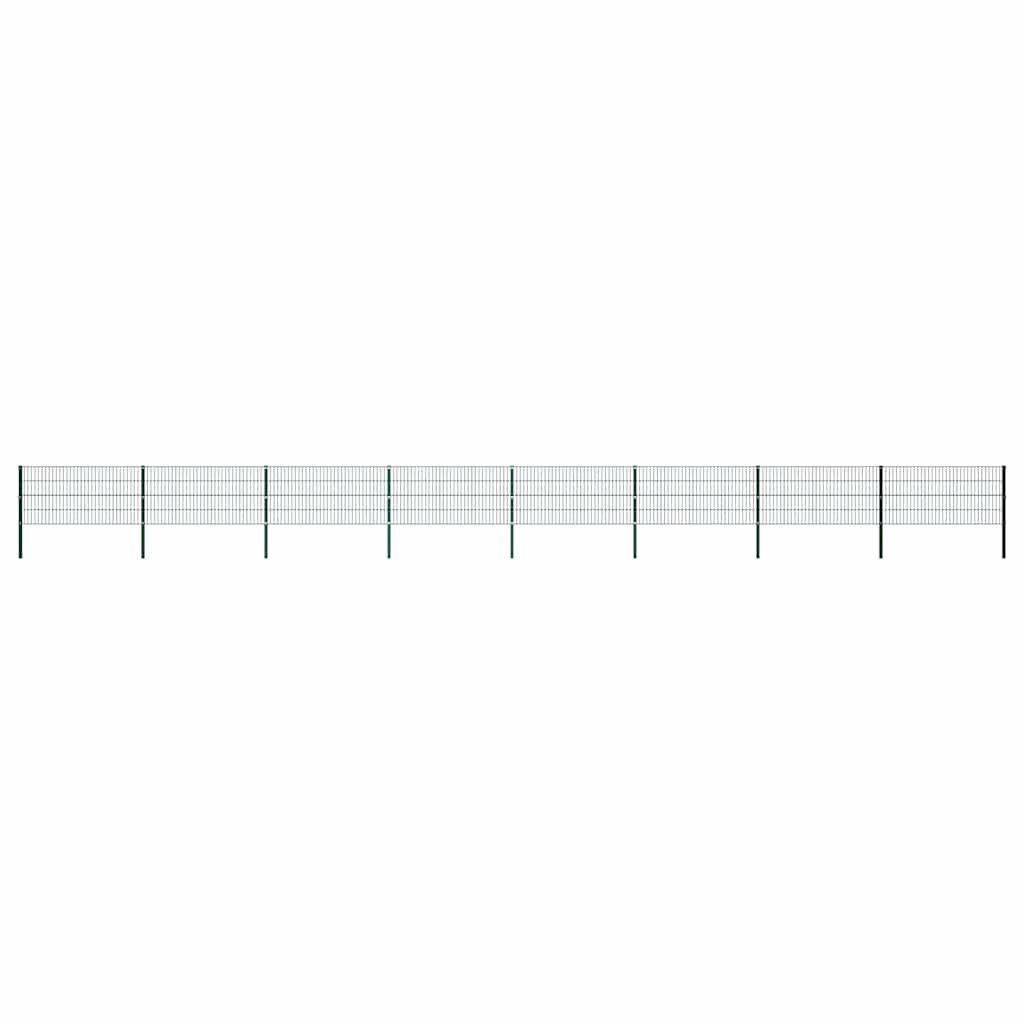Fence Panel with Posts Iron 1385x80 cm Green