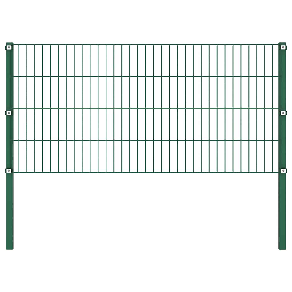 Fence Panel with Posts Iron 1385x80 cm Green