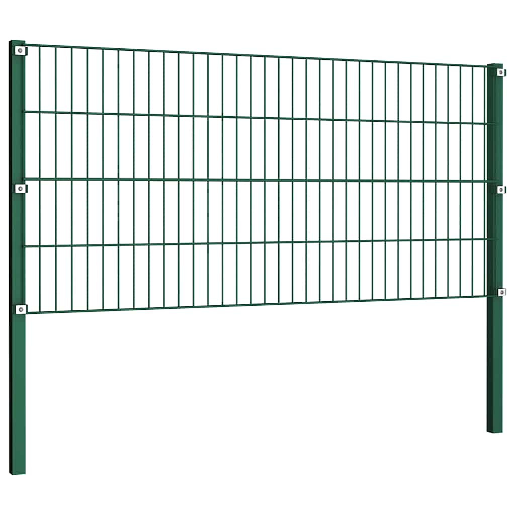 Fence Panel with Posts Iron 1385x80 cm Green