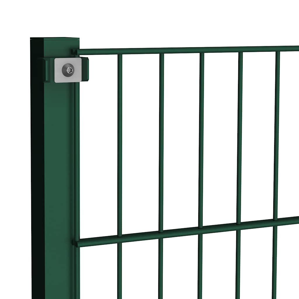 Fence Panel with Posts Iron 1385x80 cm Green