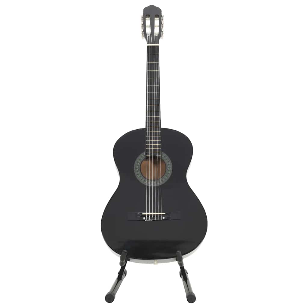 12 Piece Classical Guitar Beginner Set Black 4/4 39"