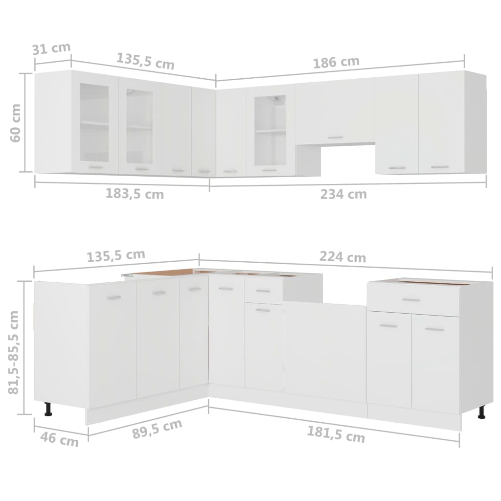 11 Piece Kitchen Cabinet Set Lyon White Engineered Wood
