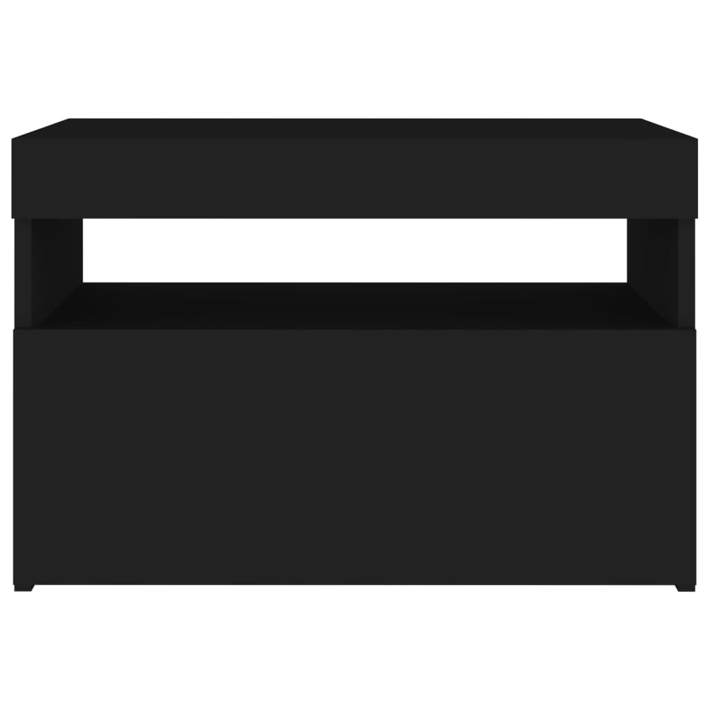 Bedside Cabinet & LED Lights Black 60x35x40 cm Engineered Wood
