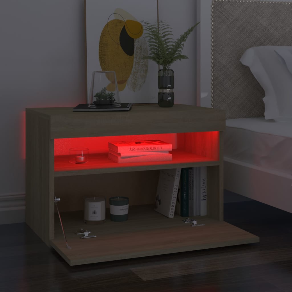 Bedside Cabinet & LED Lights Sonoma Oak 60x35x40 cm Engineered Wood