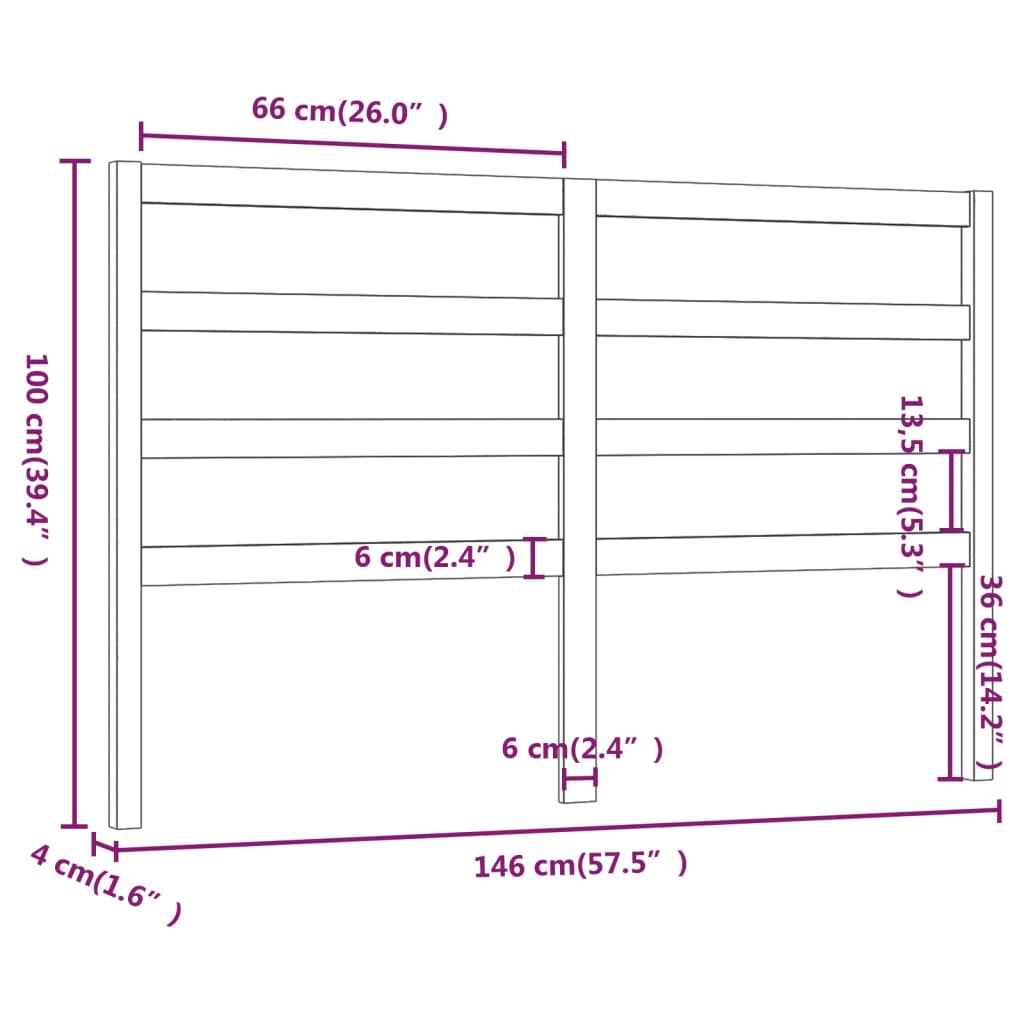 Bed Headboard White 146x4x100 cm Solid Wood Pine