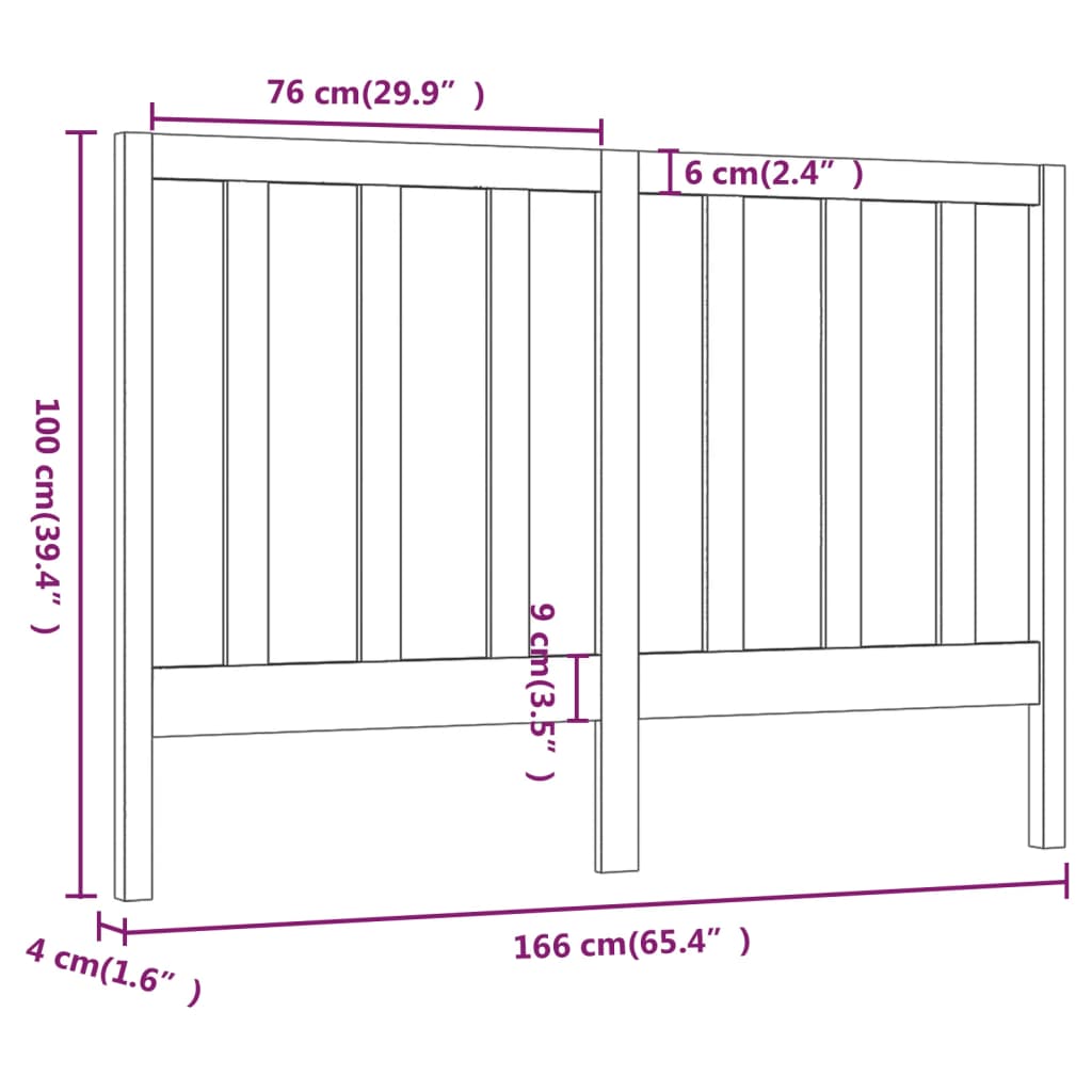 Bed Headboard White 166x4x100 cm Solid Wood Pine