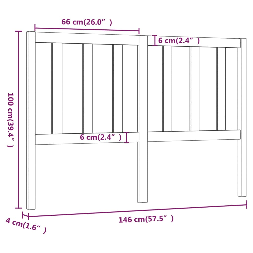 Bed Headboard White 146x4x100 cm Solid Wood Pine