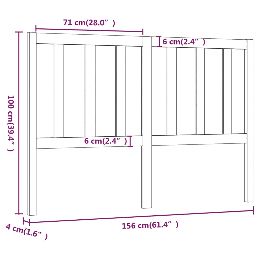 Bed Headboard White 156x4x100 cm Solid Wood Pine