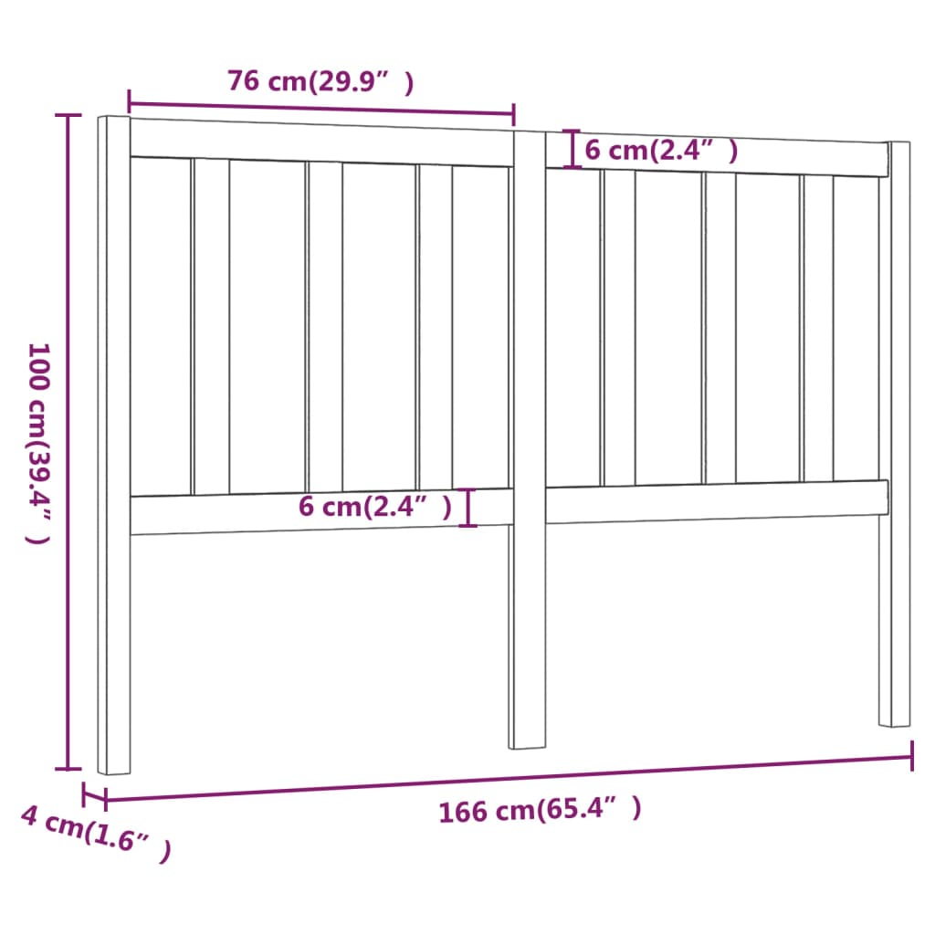 Bed Headboard White 166x4x100 cm Solid Wood Pine