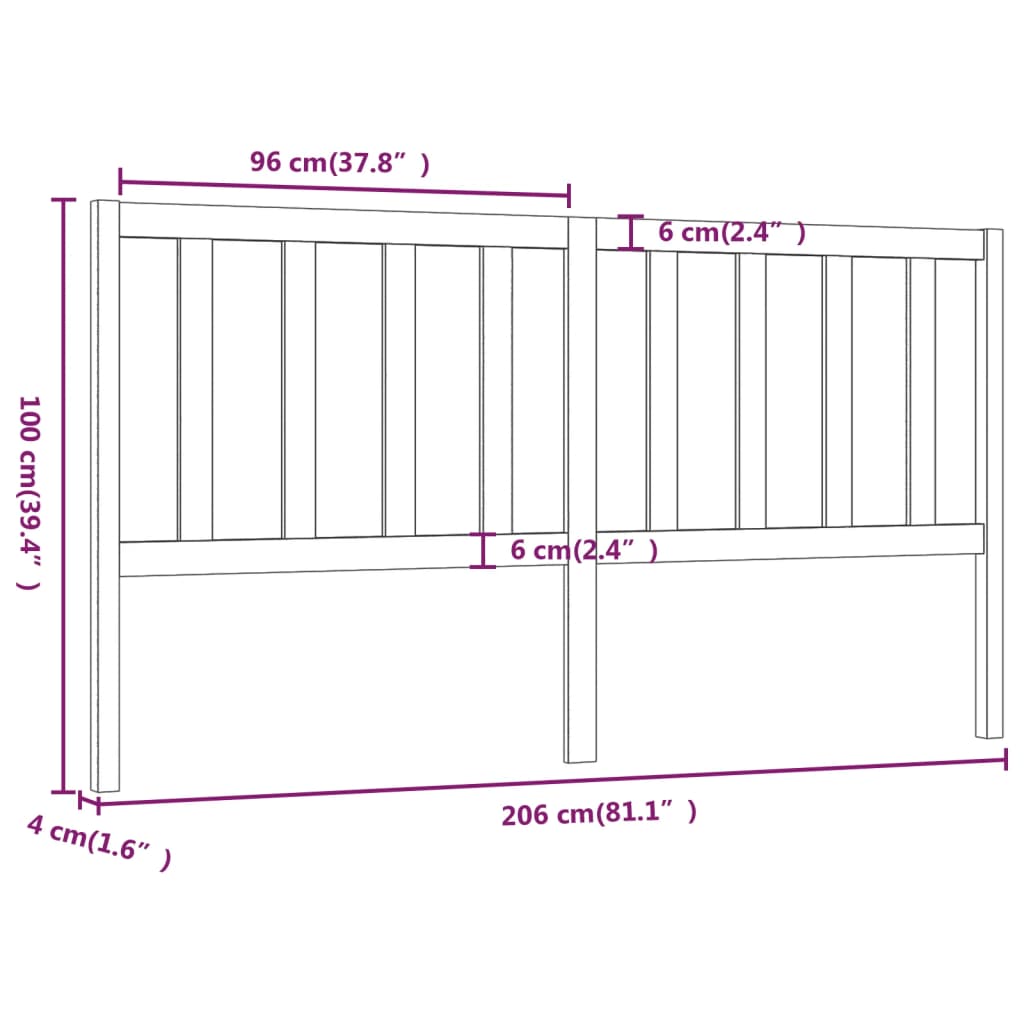Bed Headboard White 206x4x100 cm Solid Wood Pine