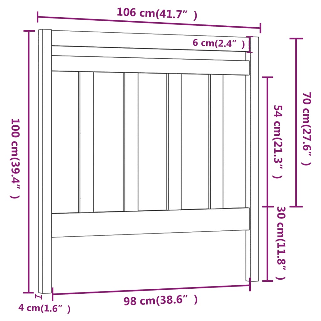 Bed Headboard White 106x4x100 cm Solid Wood Pine
