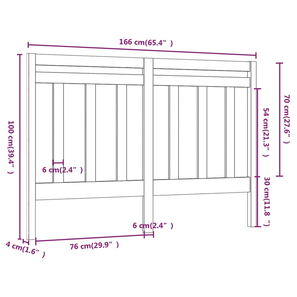 Bed Headboard White 166x4x100 cm Solid Wood Pine