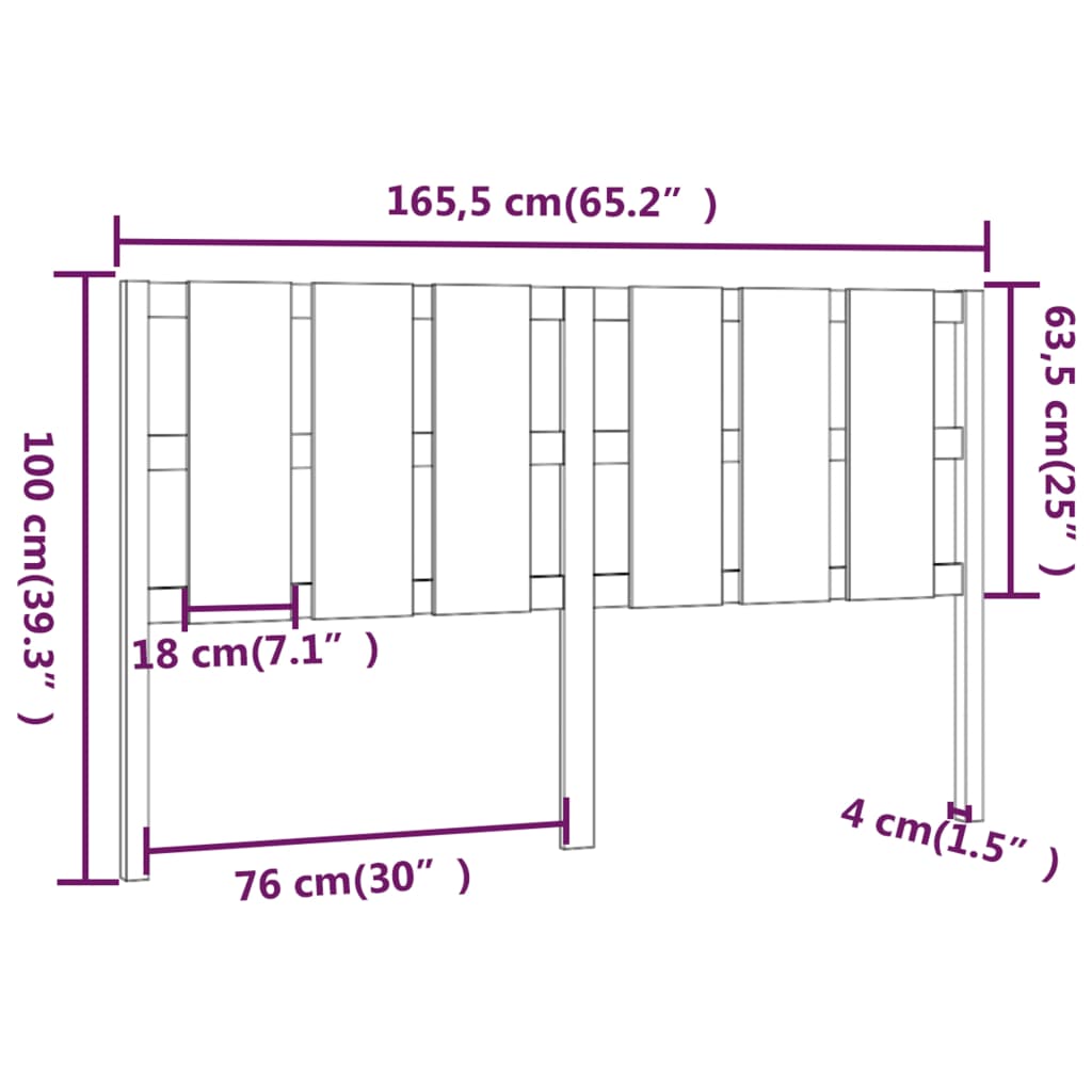 Bed Headboard White 165.5x4x100 cm Solid Wood Pine