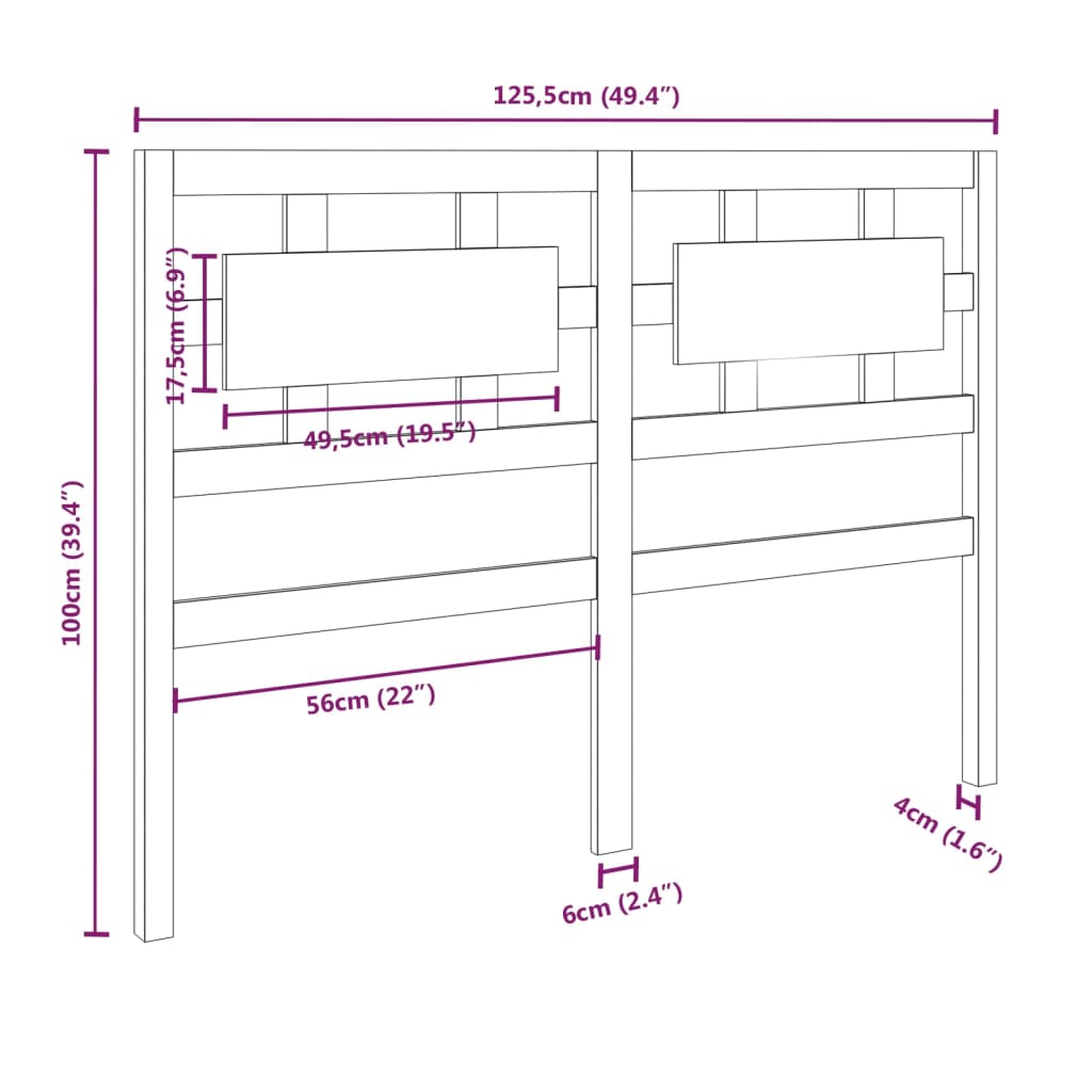 Bed Headboard White 125.5x4x100 cm Solid Wood Pine