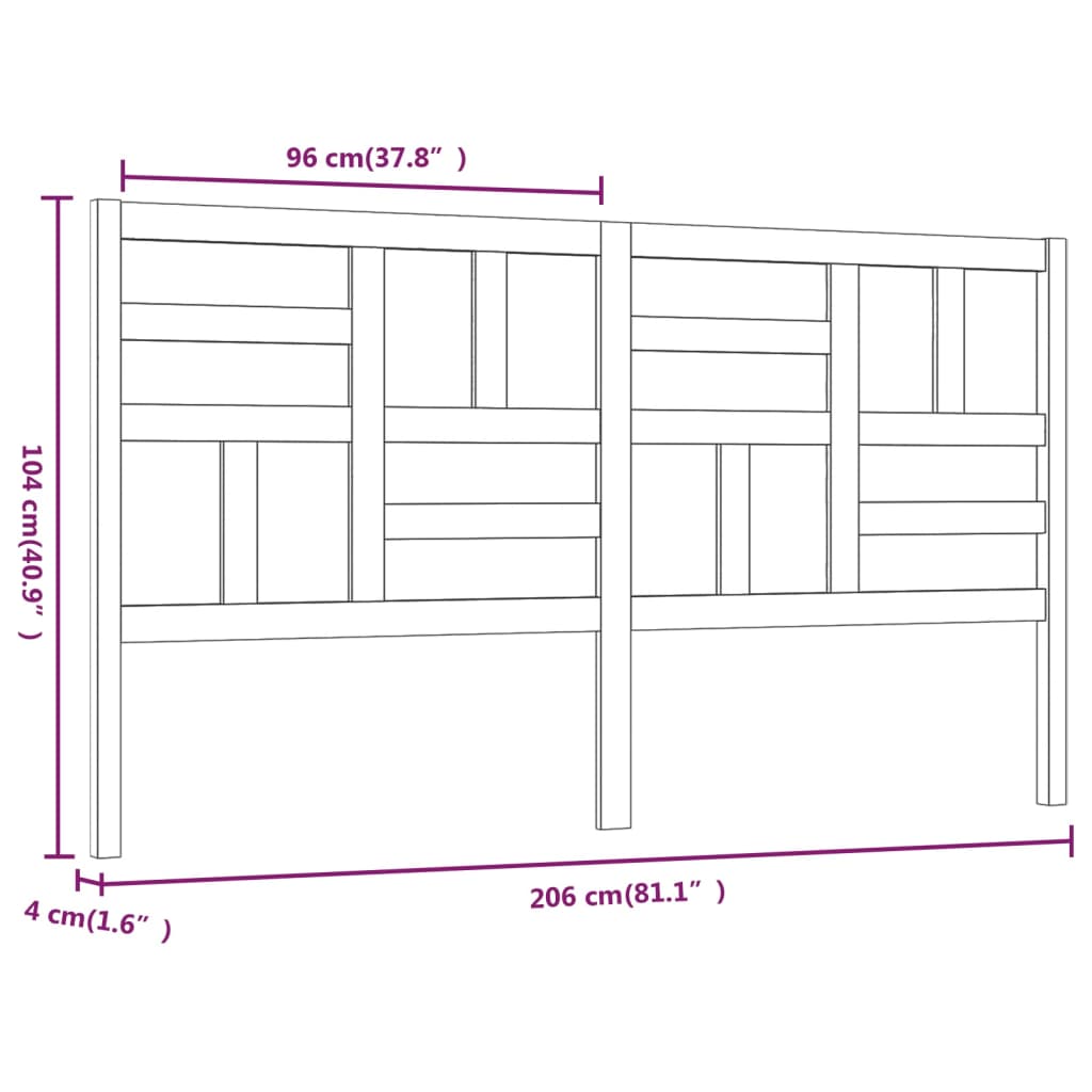 Bed Headboard White 206x4x104 cm Solid Wood Pine