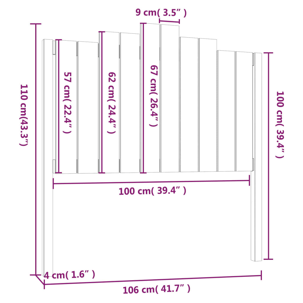 Bed Headboard White 106x4x110 cm Solid Wood Pine