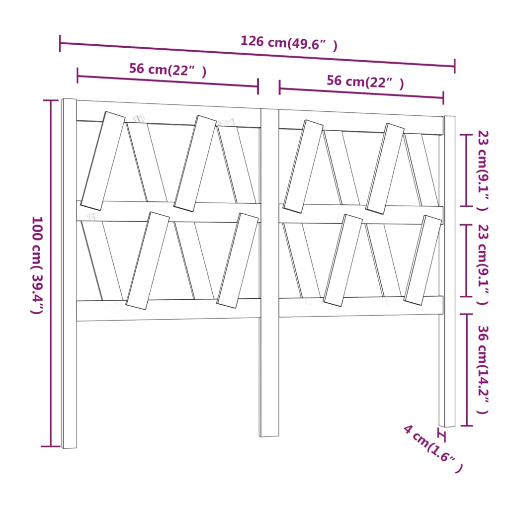 Bed Headboard White 126x4x100 cm Solid Wood Pine