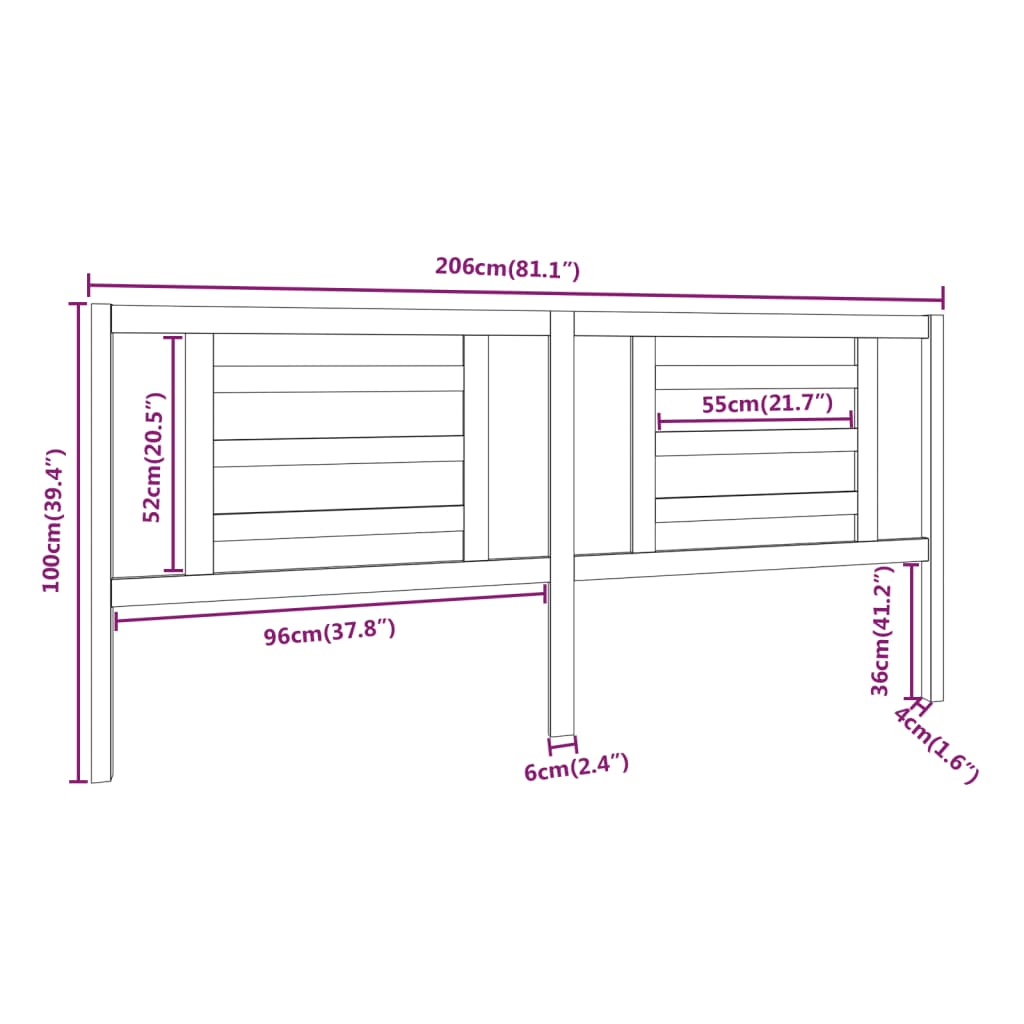 Bed Headboard White 206x4x100 cm Solid Pine Wood