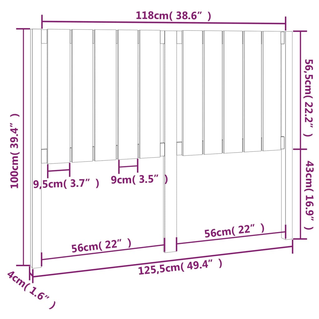 Bed Headboard White 125.5x4x100 cm Solid Wood Pine