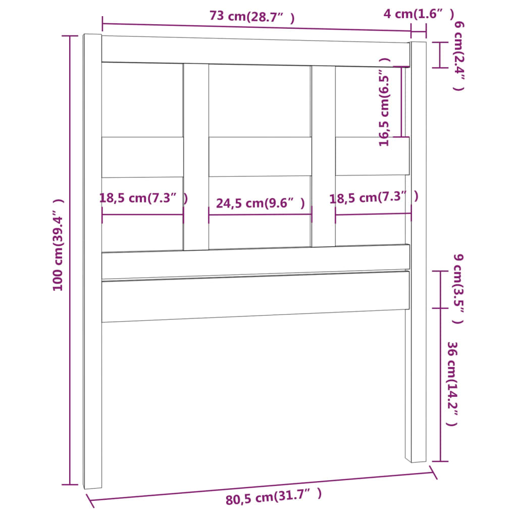 Bed Headboard White 80.5x4x100 cm Solid Wood Pine