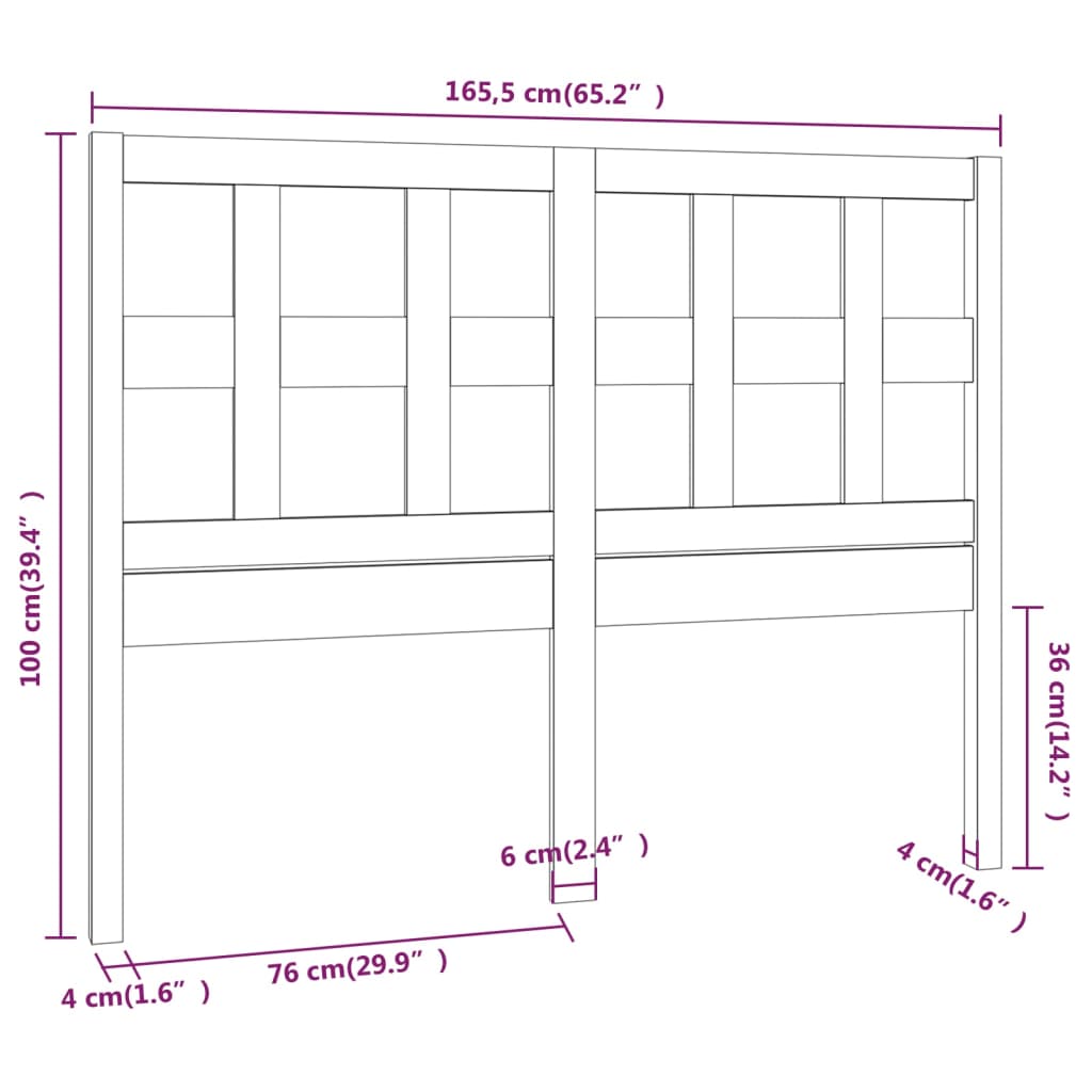 Bed Headboard White 165.5x4x100 cm Solid Wood Pine