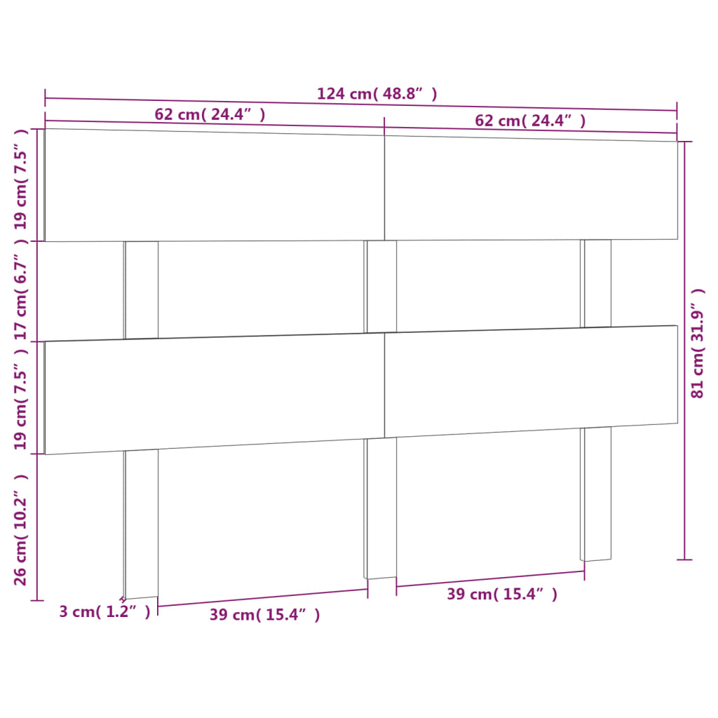 Bed Headboard White 124x3x81 cm Solid Wood Pine
