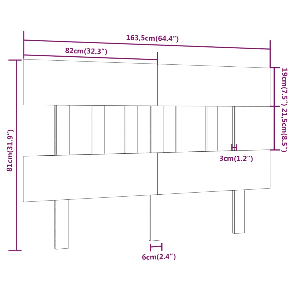 Bed Headboard White 163.5x3x81 cm Solid Wood Pine