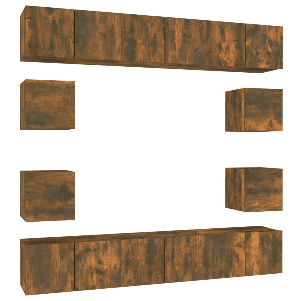 10 Piece TV Cabinet Set Smoked Oak Engineered Wood
