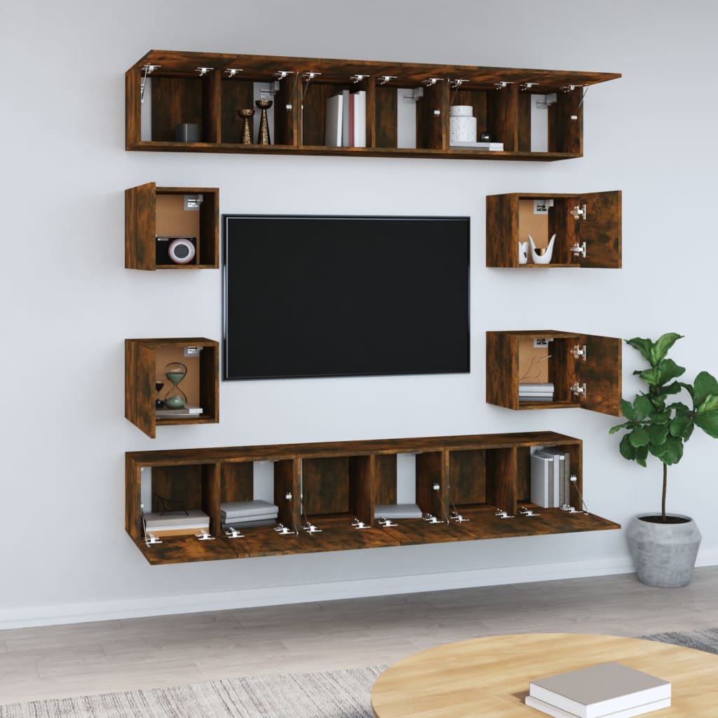 10 Piece TV Cabinet Set Smoked Oak Engineered Wood