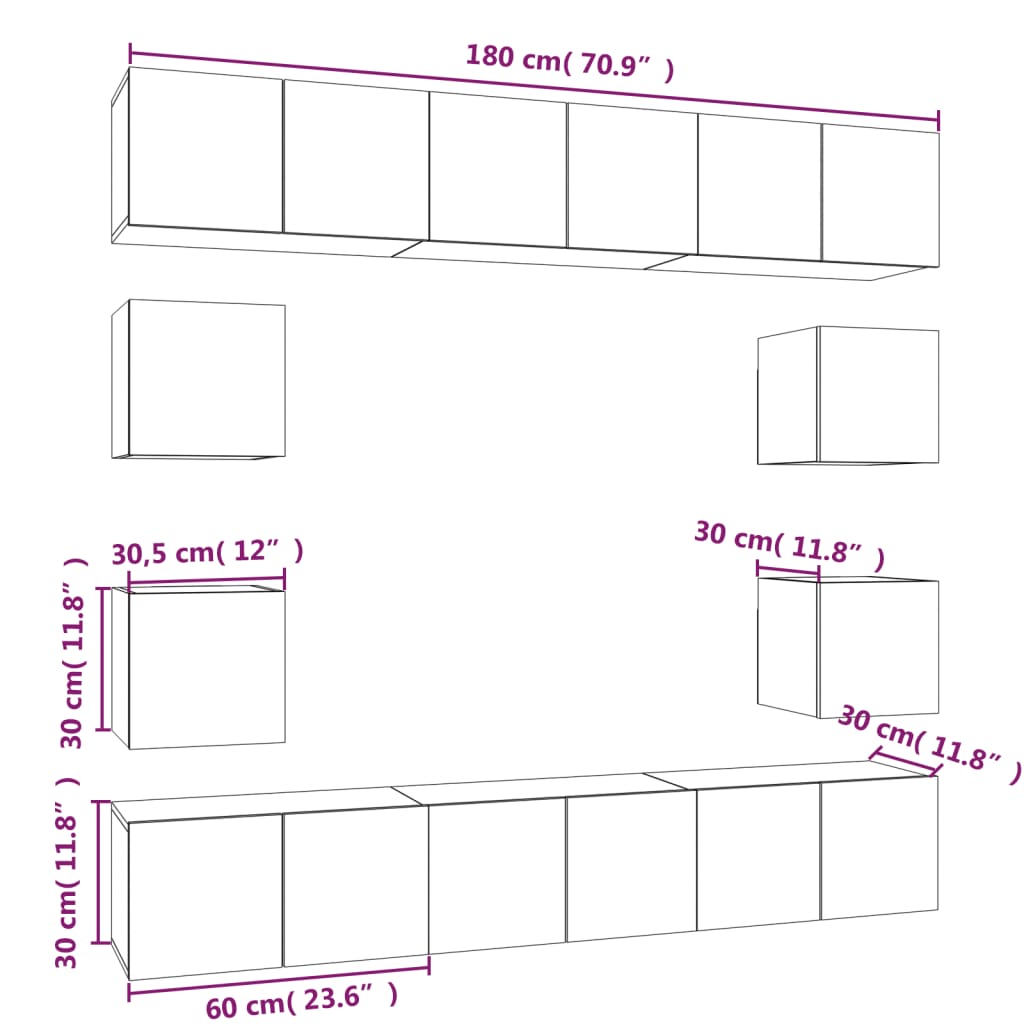 10 Piece TV Cabinet Set Smoked Oak Engineered Wood