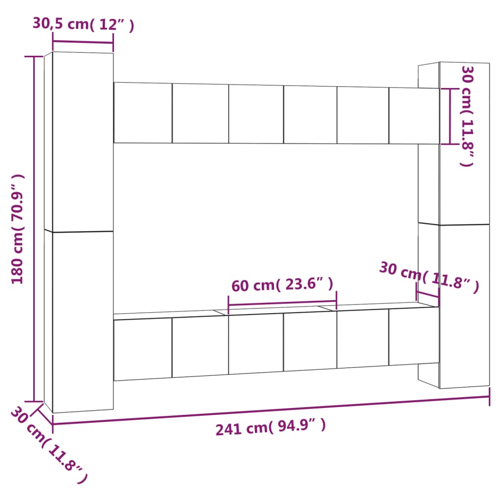 10 Piece TV Cabinet Set Smoked Oak Engineered Wood