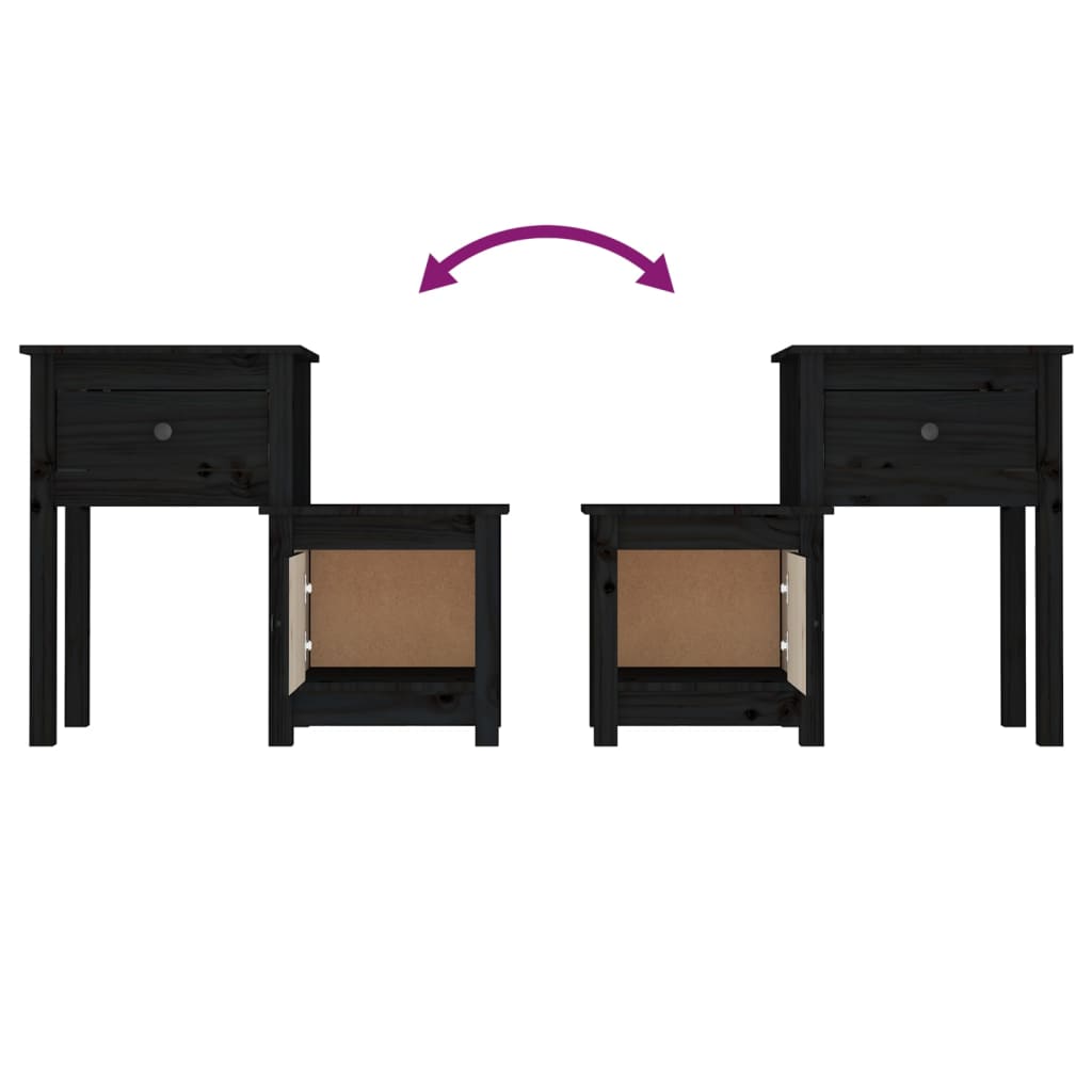 Bedside Cabinet 2 pcs Black 79.5x38x65.5 cm Solid Wood Pine