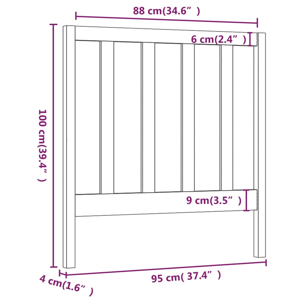 Bed Headboard White 95x4x100 cm Solid Wood Pine