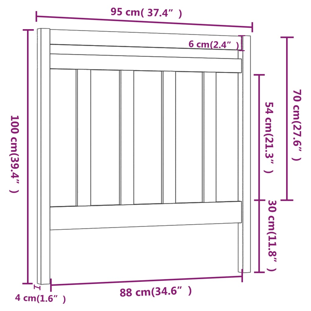 Bed Headboard White 95x4x100 cm Solid Wood Pine