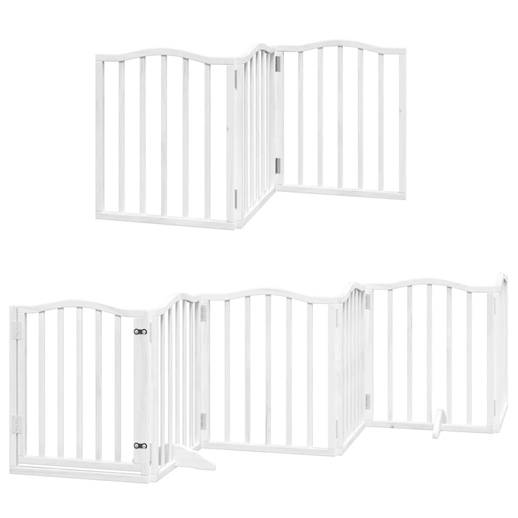 Dog Gate with Door Foldable 9 Panels White 450 cm Poplar Wood