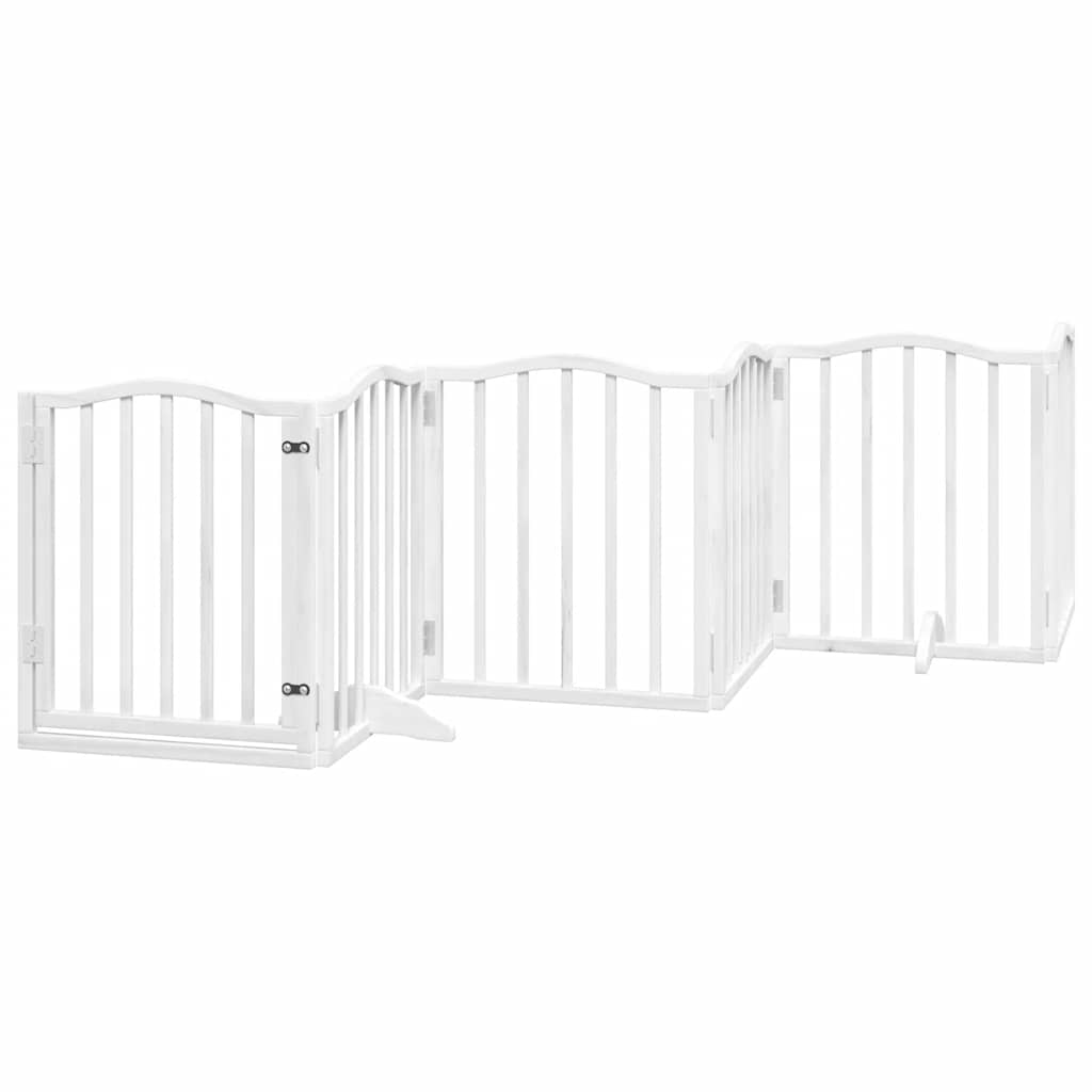 Dog Gate with Door Foldable 9 Panels White 450 cm Poplar Wood