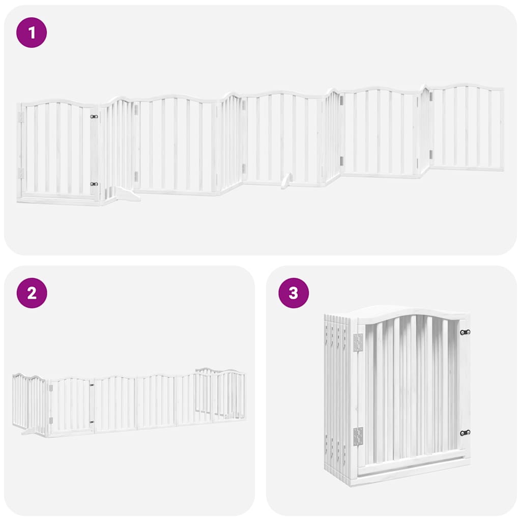 Dog Gate with Door Foldable 9 Panels White 450 cm Poplar Wood