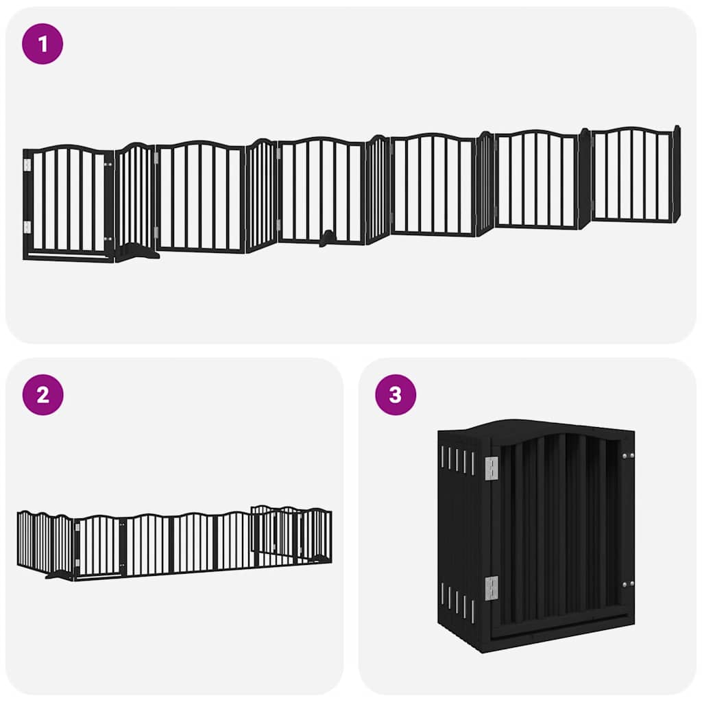 Dog Gate with Door Foldable 12 Panels Black 600 cm Poplar Wood