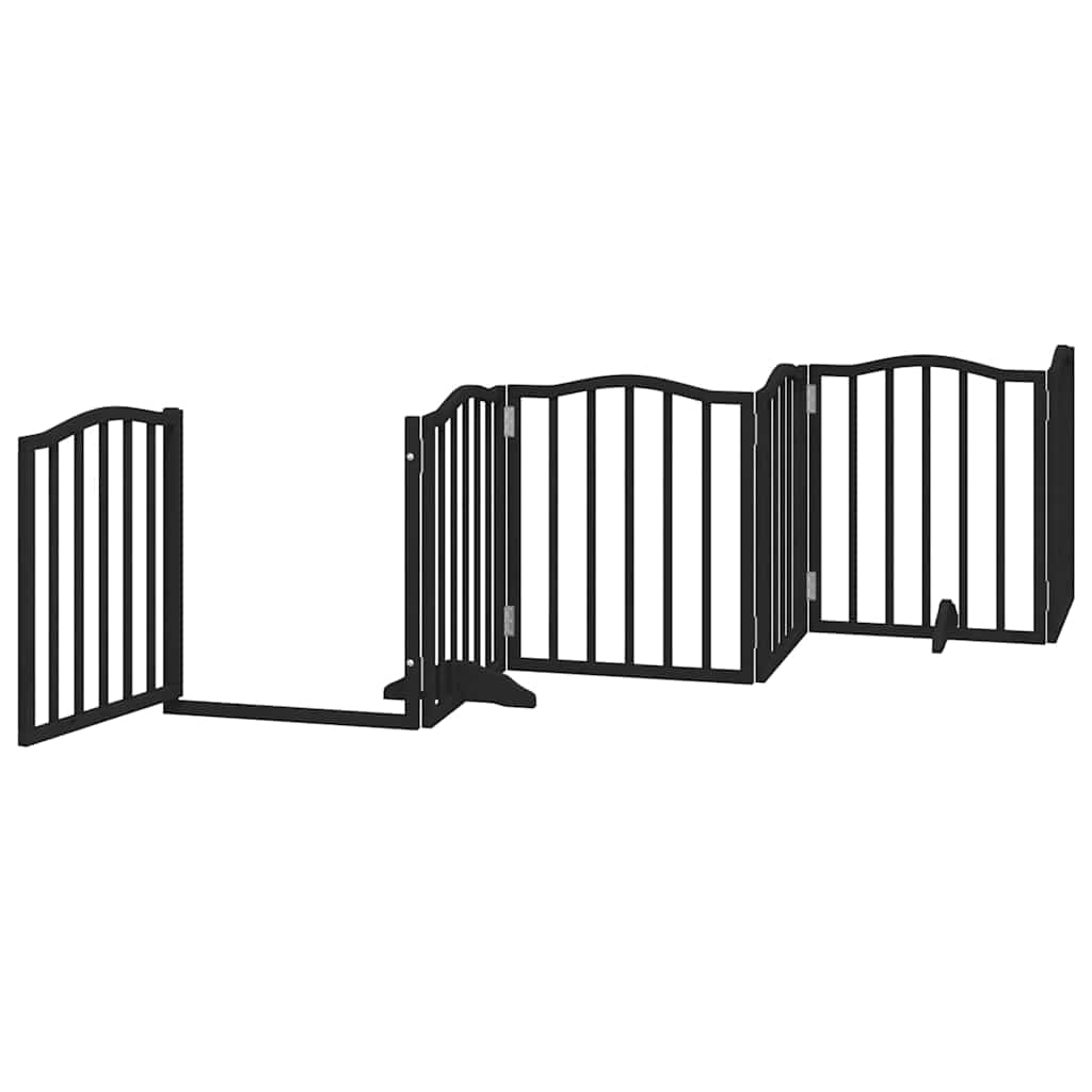 Dog Gate with Door Foldable 15 Panels Black 750 cm Poplar Wood