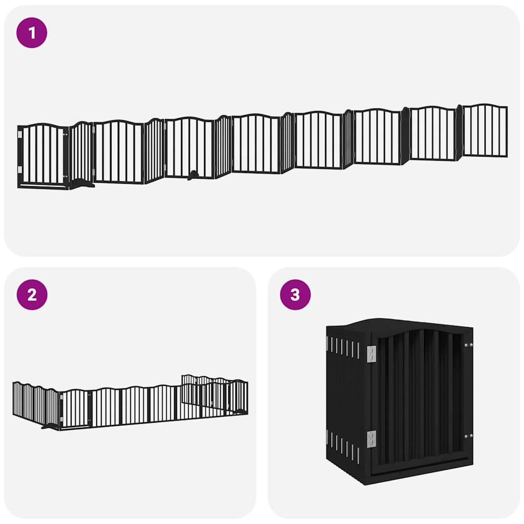 Dog Gate with Door Foldable 15 Panels Black 750 cm Poplar Wood