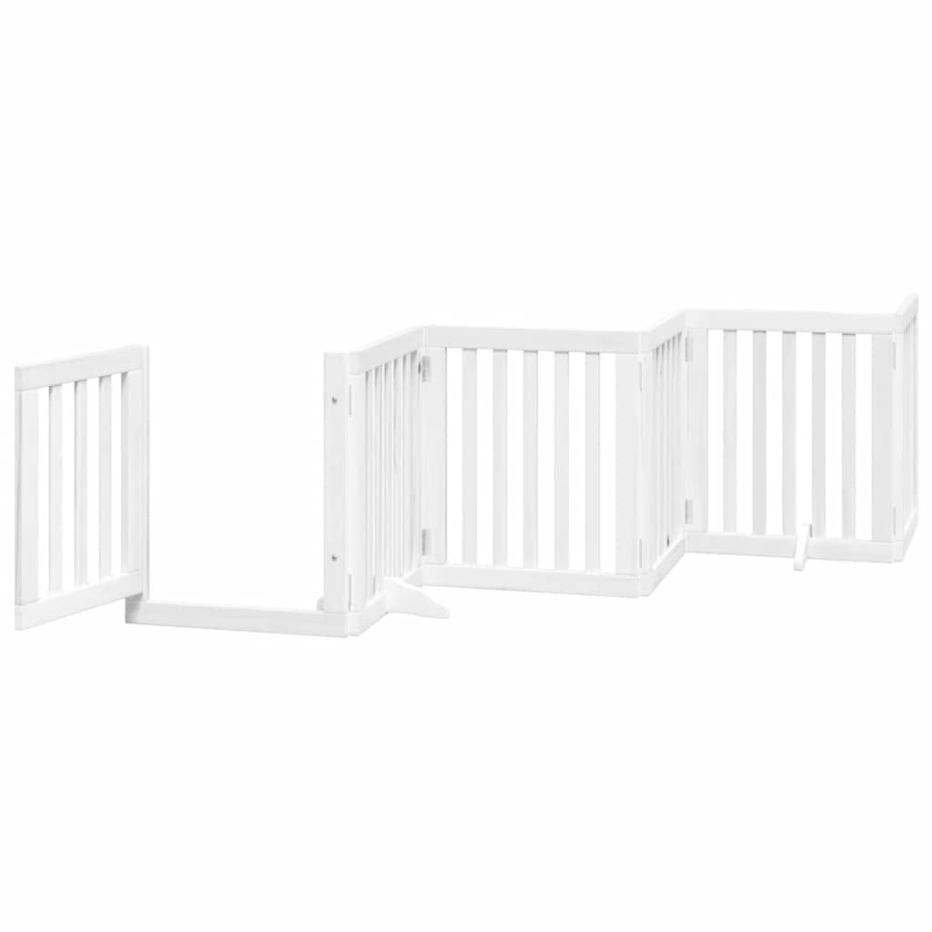 Dog Gate with Door Foldable 9 Panels White 450 cm Poplar Wood