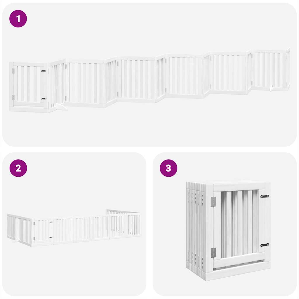 Dog Gate with Door Foldable 12 Panels White 600 cm Poplar Wood