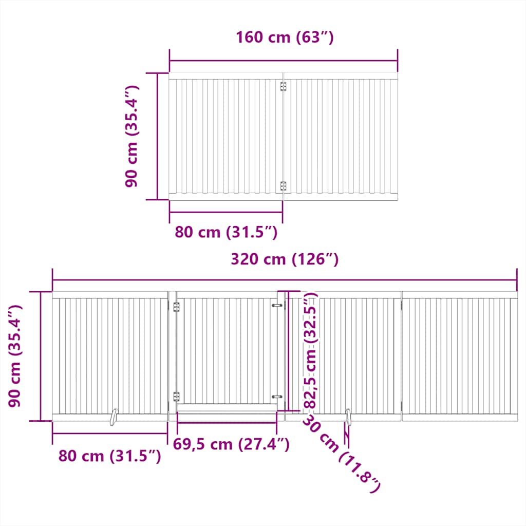 Dog Gate with Door Foldable 12 Panels 960 cm Poplar Wood