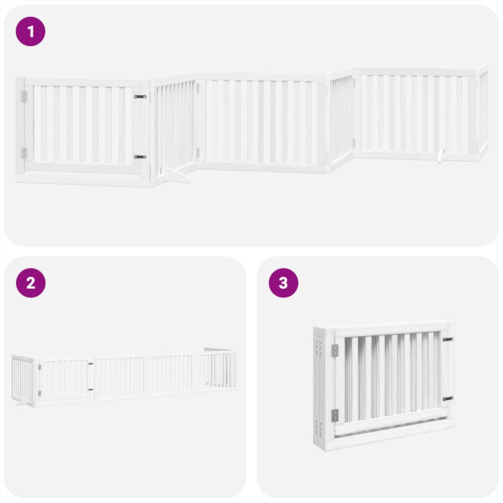 Dog Gate with Door Foldable 6 Panels White 480 cm Poplar Wood