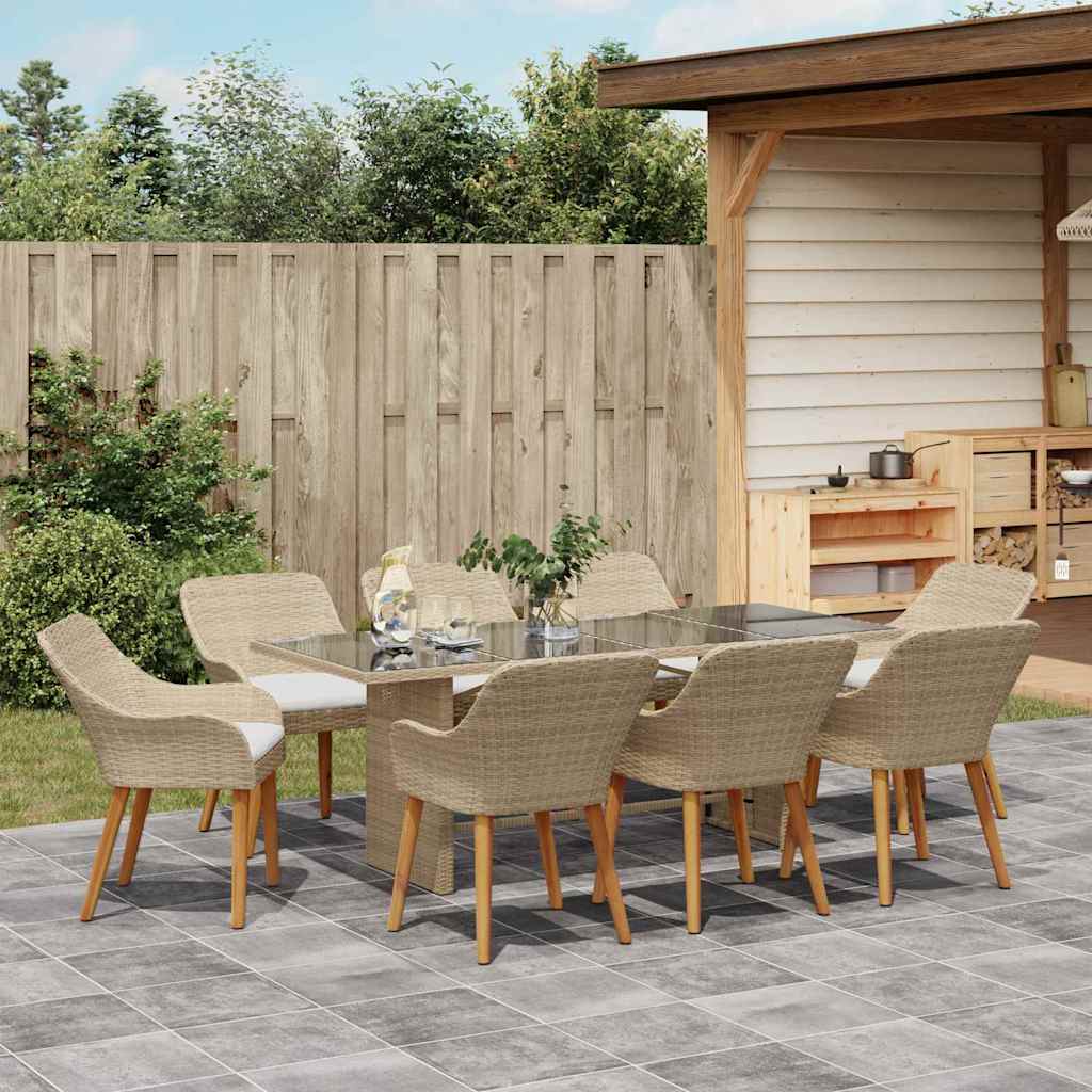 Garden Dining Set with Cushion 9 pcs Beige Poly Rattan