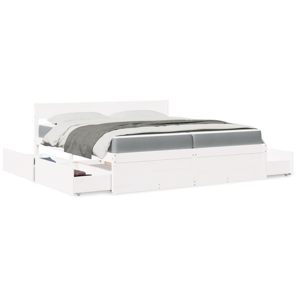 Bed with Drawers and Mattress White 200x200 cm Solid Wood Pine