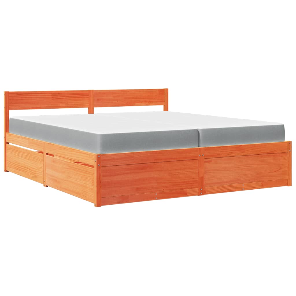 Bed with Drawers and Mattress Wax Brown 200x200 cm Solid Wood Pine