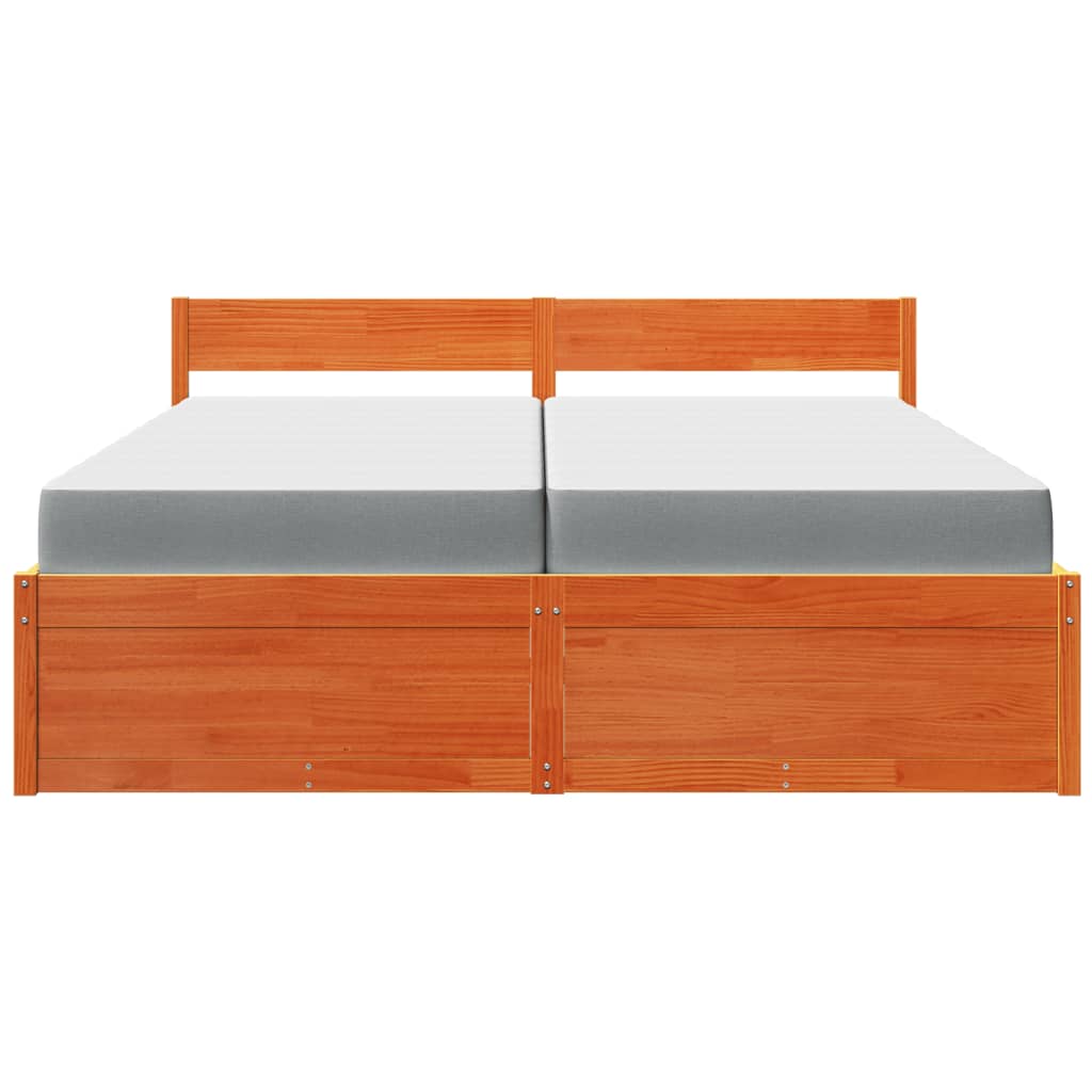 Bed with Drawers and Mattress Wax Brown 200x200 cm Solid Wood Pine