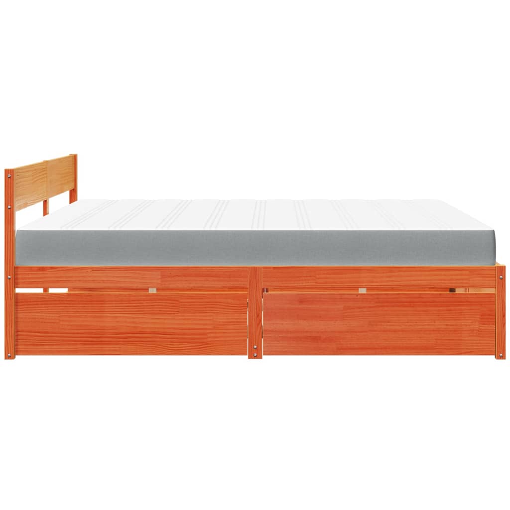 Bed with Drawers and Mattress Wax Brown 200x200 cm Solid Wood Pine